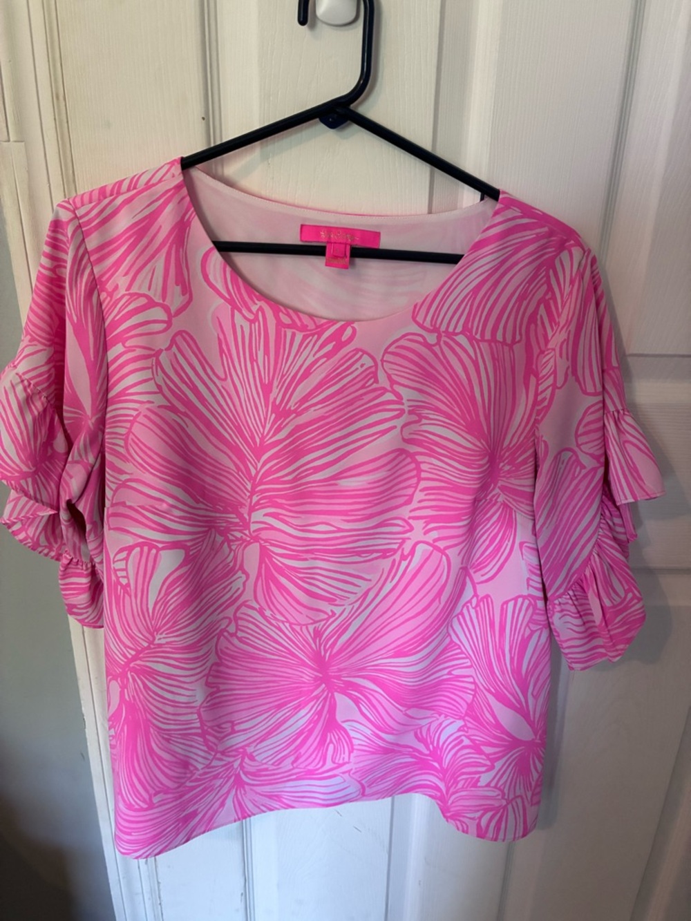 Lilly Pulitzer Pink Floral Ruffle-Sleeve Blouse